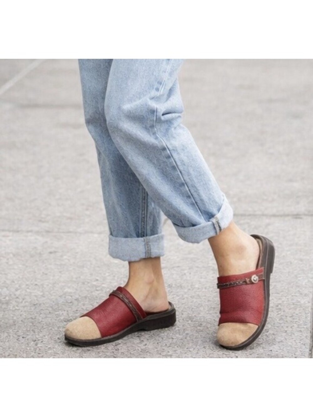 Brighton Size 7 Sandals Red Leather Slip On Open Toe Slide Low Heel Shoes Italy